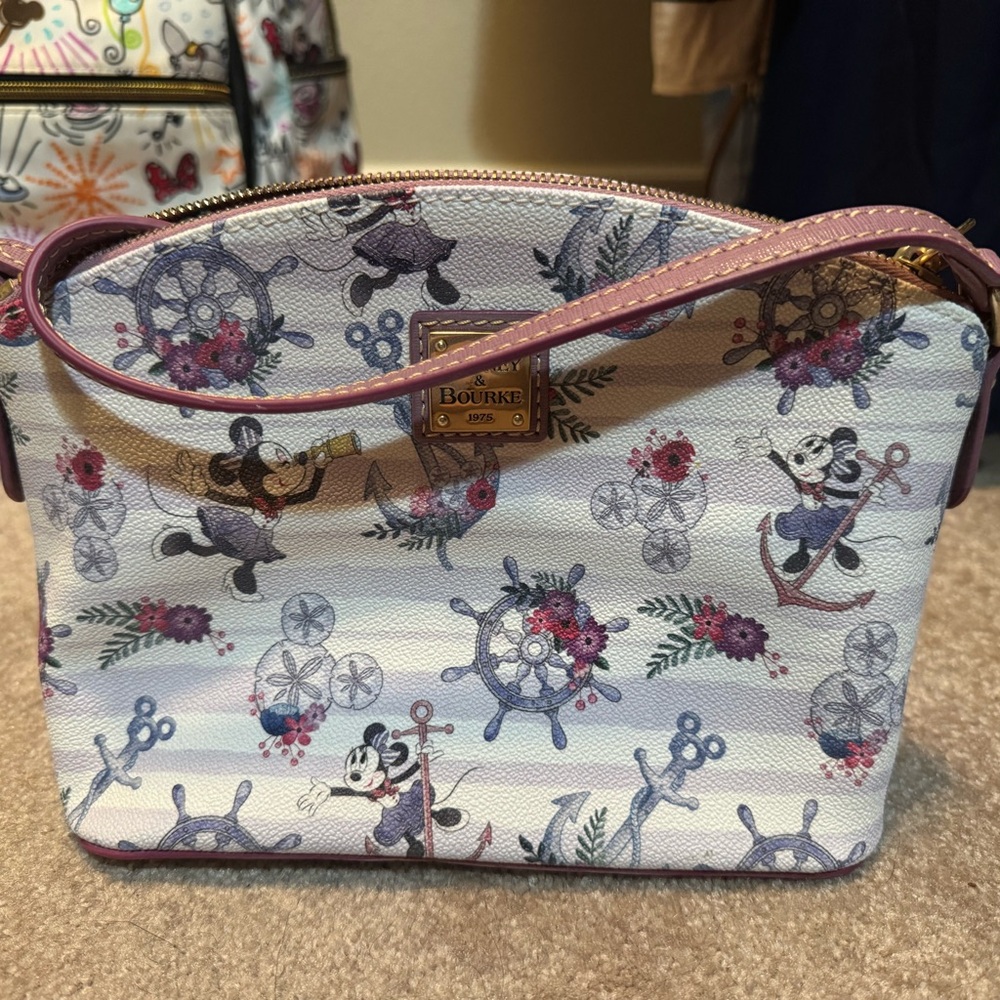 White Nautical Floral Crossbody Bag with Pink Trim